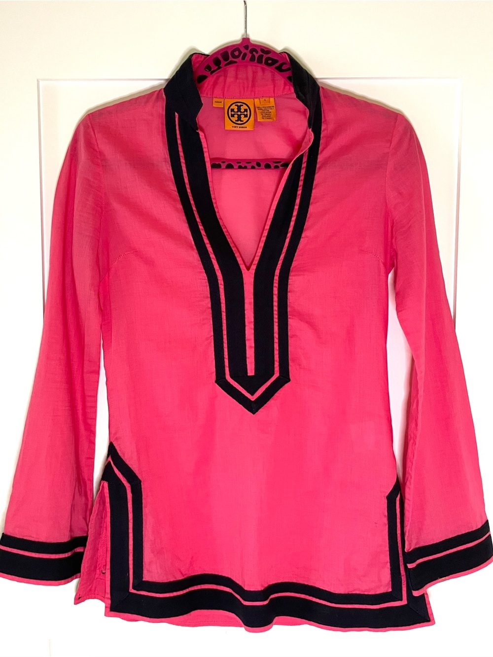 Tory Burch Pink Tunic with Deep Navy Trim